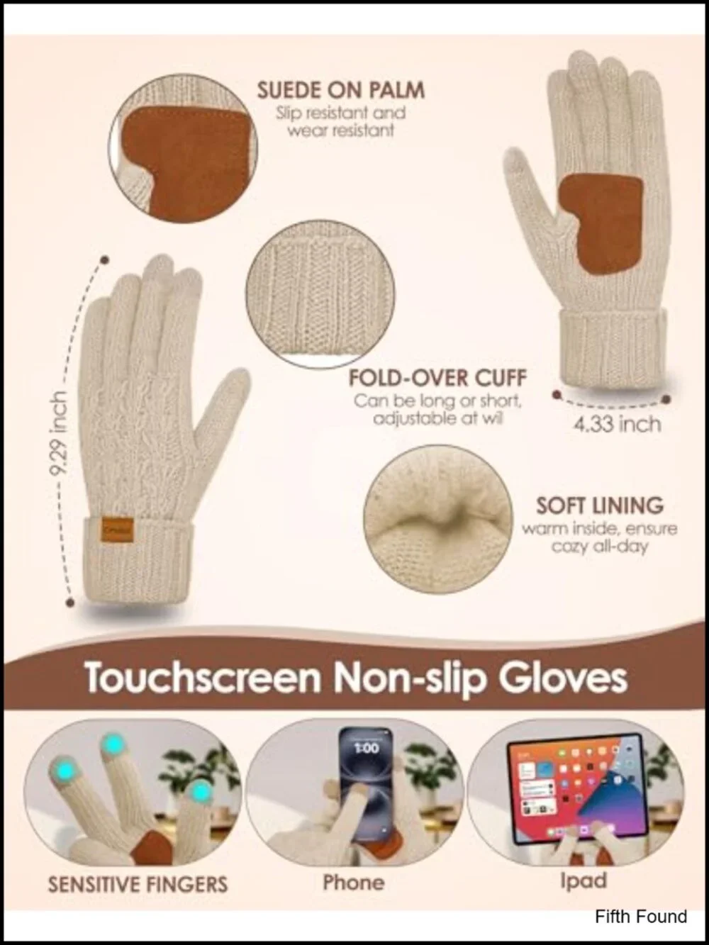 Fleece Lined Knitted Beanie Hat Long Scarf Touchscreen Gloves 3 Piece Winter Set